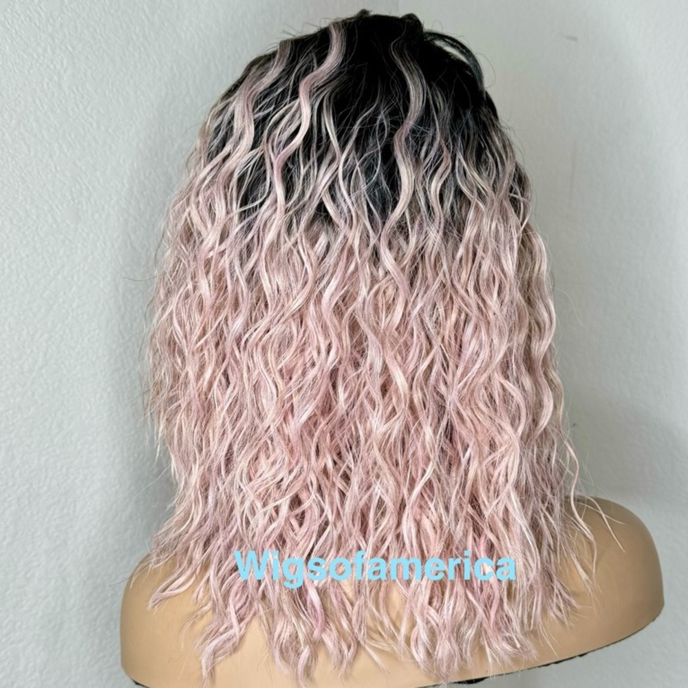 Bob Pink wig ombré side part 14 inches medium length - Picture 3 of 6